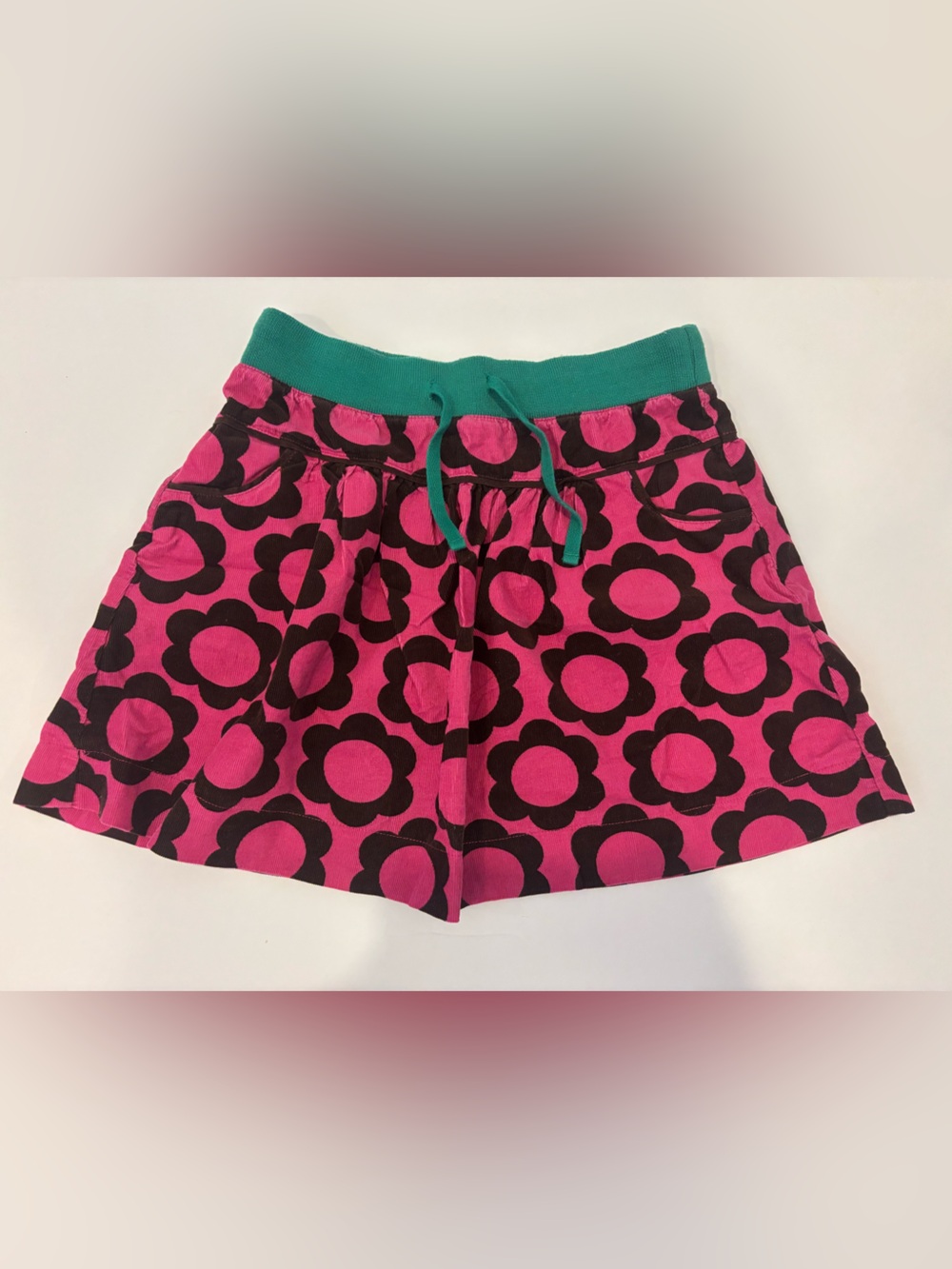 Boden Pink and Black Floral Knit Shorts with Green Waistband